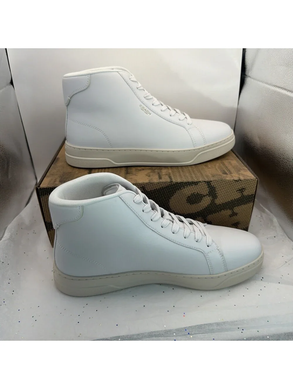 COACH High Line Leather High Top Sneakers CY058 Optic White Men’s 10D NIB